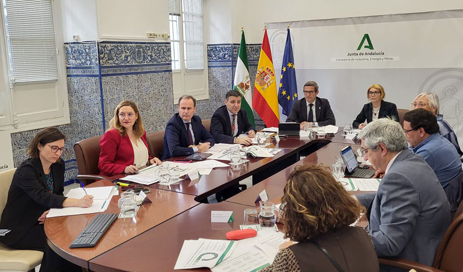 El consejero de Industria, Energía y Minas, Jorge Paradela, preside una reunión de la Comisión de Planificación y Seguimiento de la Alianza Andaluza del Hidrógeno Verde.
